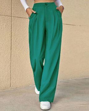 women pleated straight fit high-rise trousers