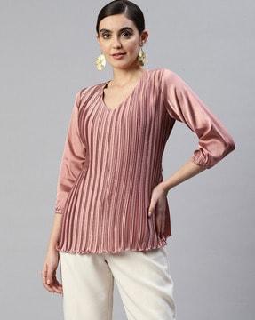 women pleated top with back tie-up