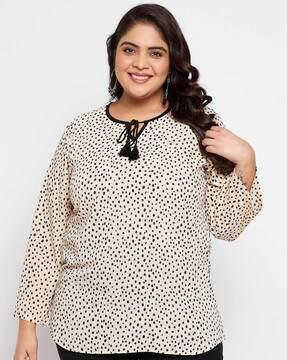 women plus size polka-dot print round-neck top