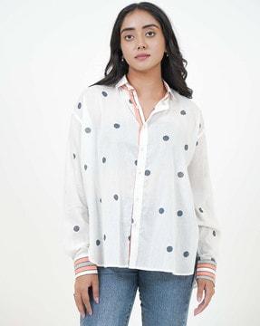 women polka-dot print loose fit shirt