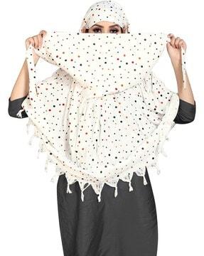 women polka-dot print scarves with tassels