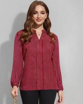 women polka-dot relaxed fit top with full sleeves