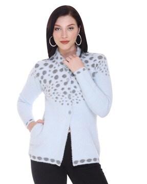 women printed cardigans with button-closure