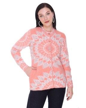 women printed cardigans with button-closure