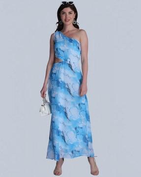 women printed fit & flare dress with cut-out