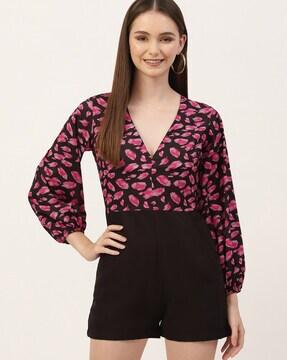 women printed playsuit with insert pockets