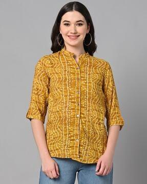 women printed tunic with mandarin collar