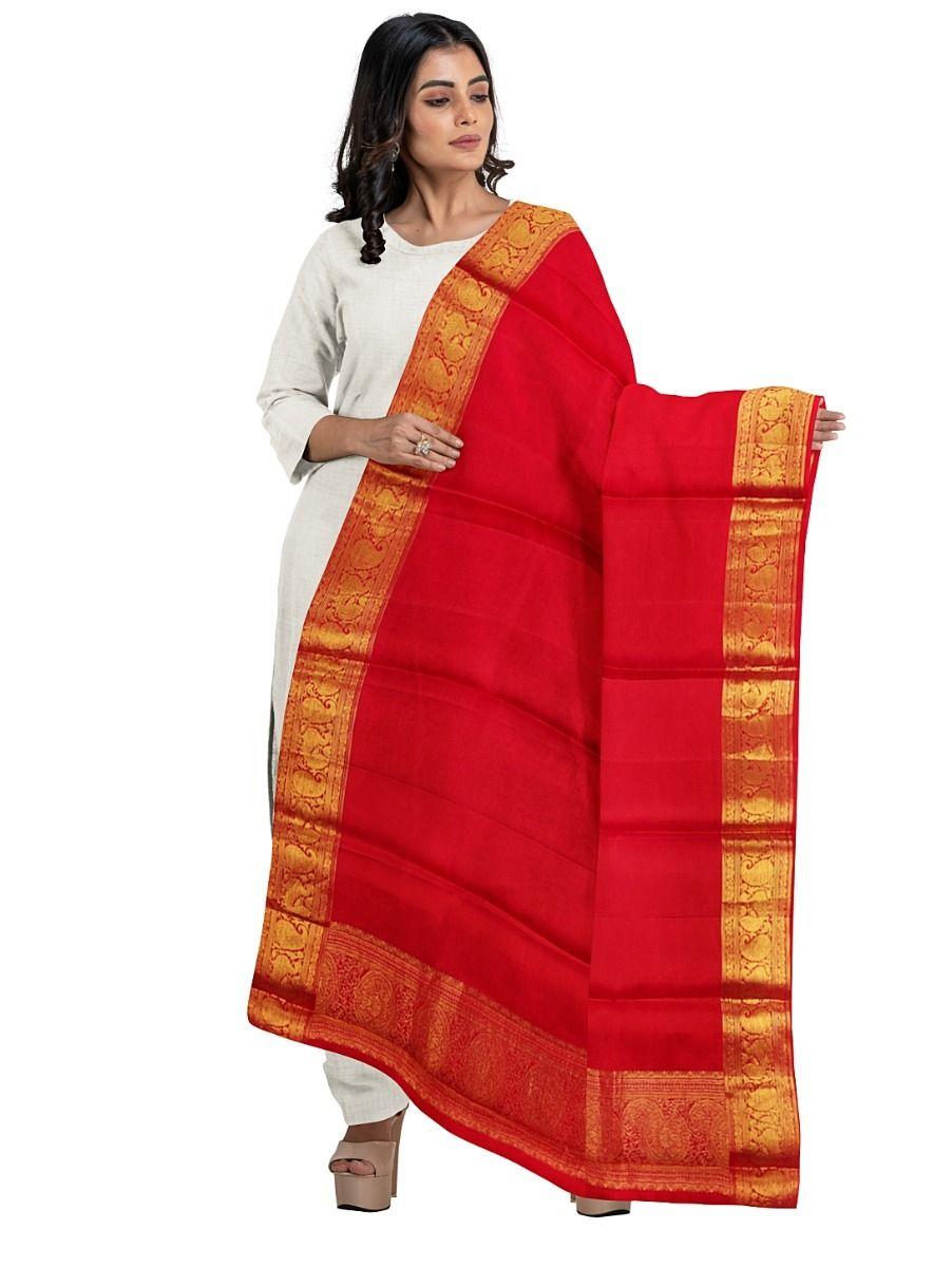 women pure silk plain red shawl - pkd4780088