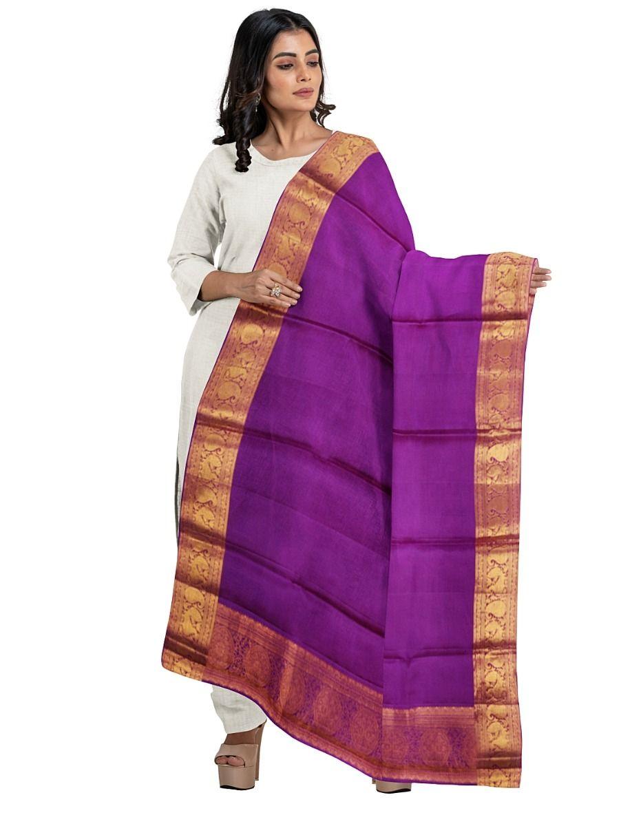 women pure silk plain violet shawl - pkd4780102