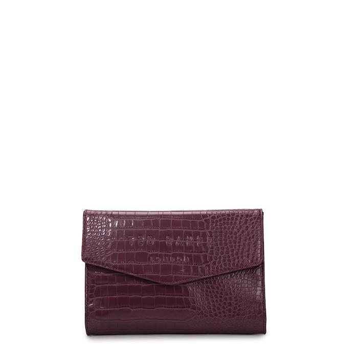 women purple croc-skin patterned envelope wallet