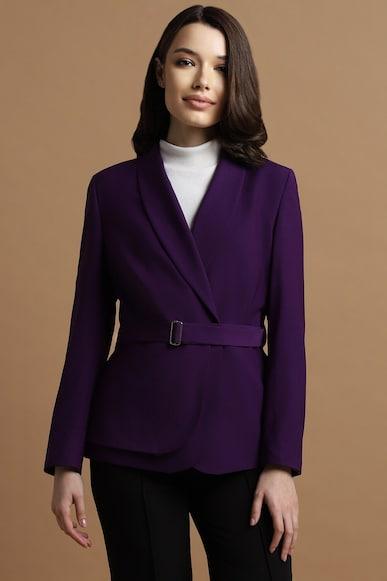 women purple print casual blazer