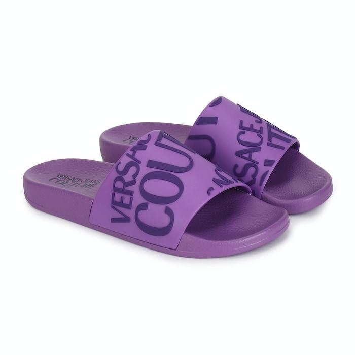 women purple vjc brand print sliders