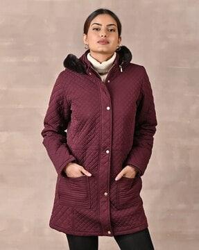 women quilted hooded trench coat