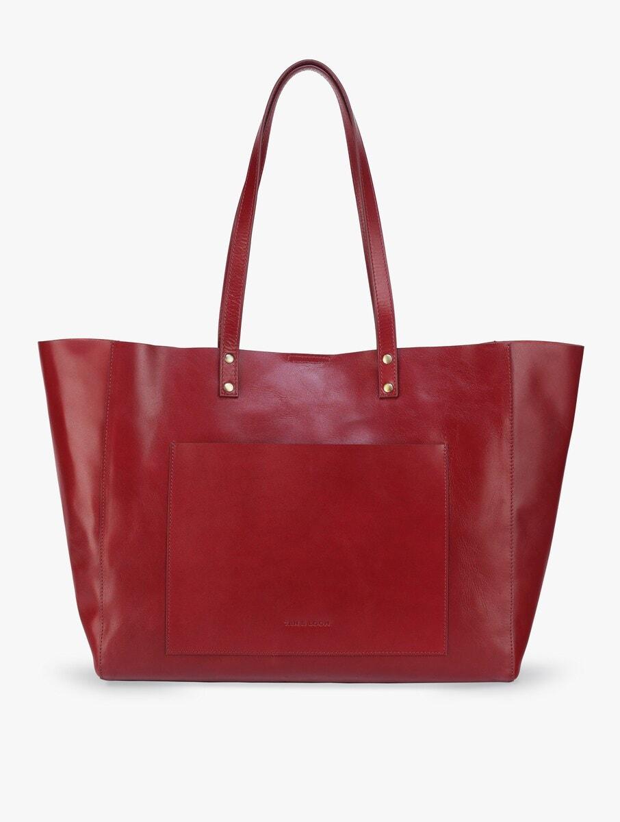 women red leather tote bag