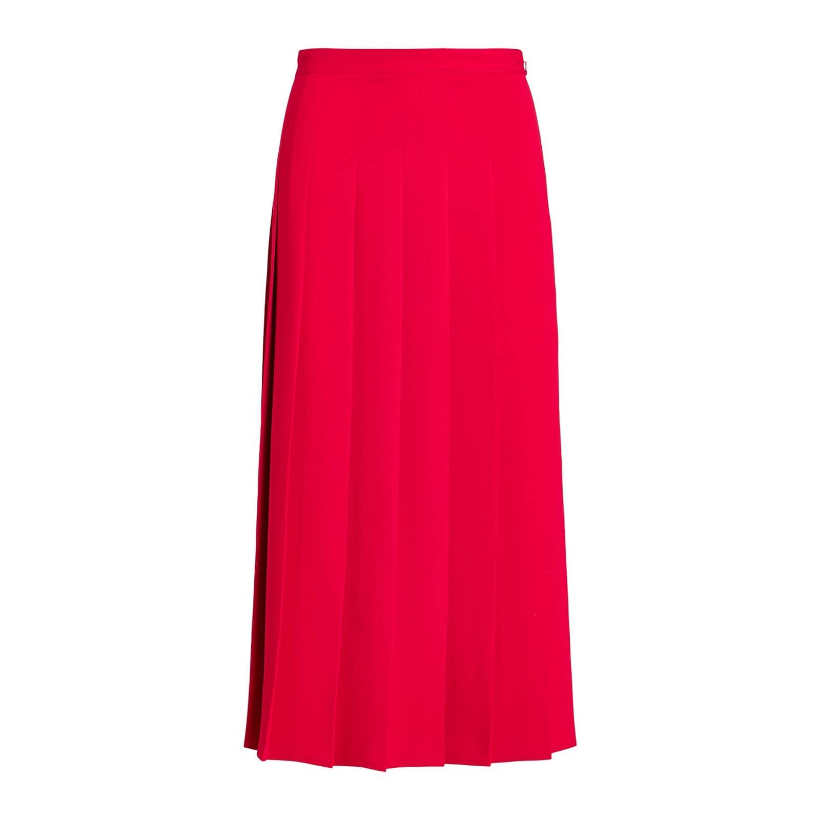 women red plain-pleated maxi skirt