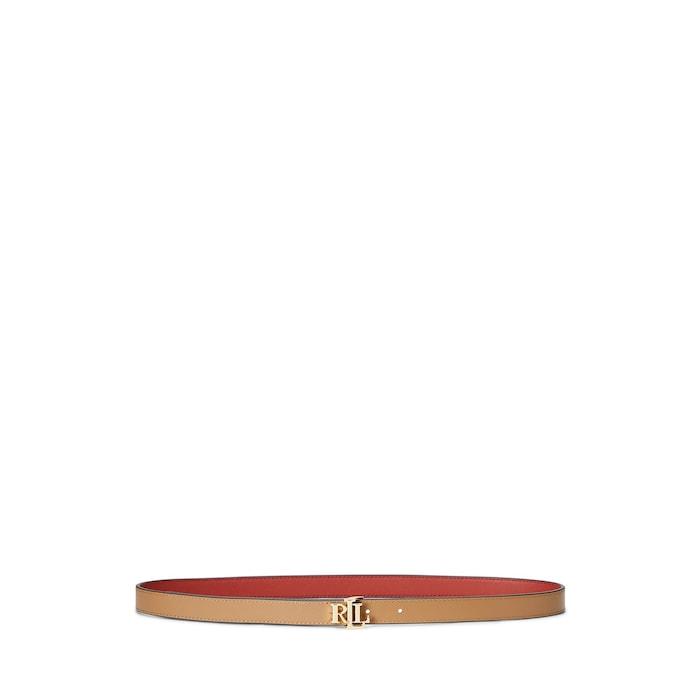 women red reversible logo leather skinny belt