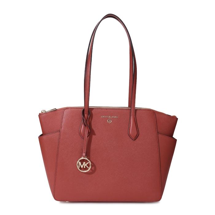 women red solid medium leather tote bag with charm