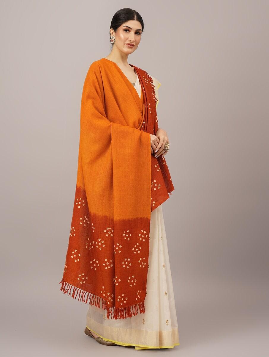 women red wool bandhani shawls