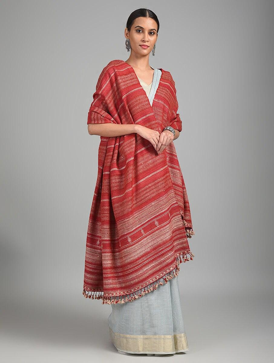 women red wool bhujodi shawls