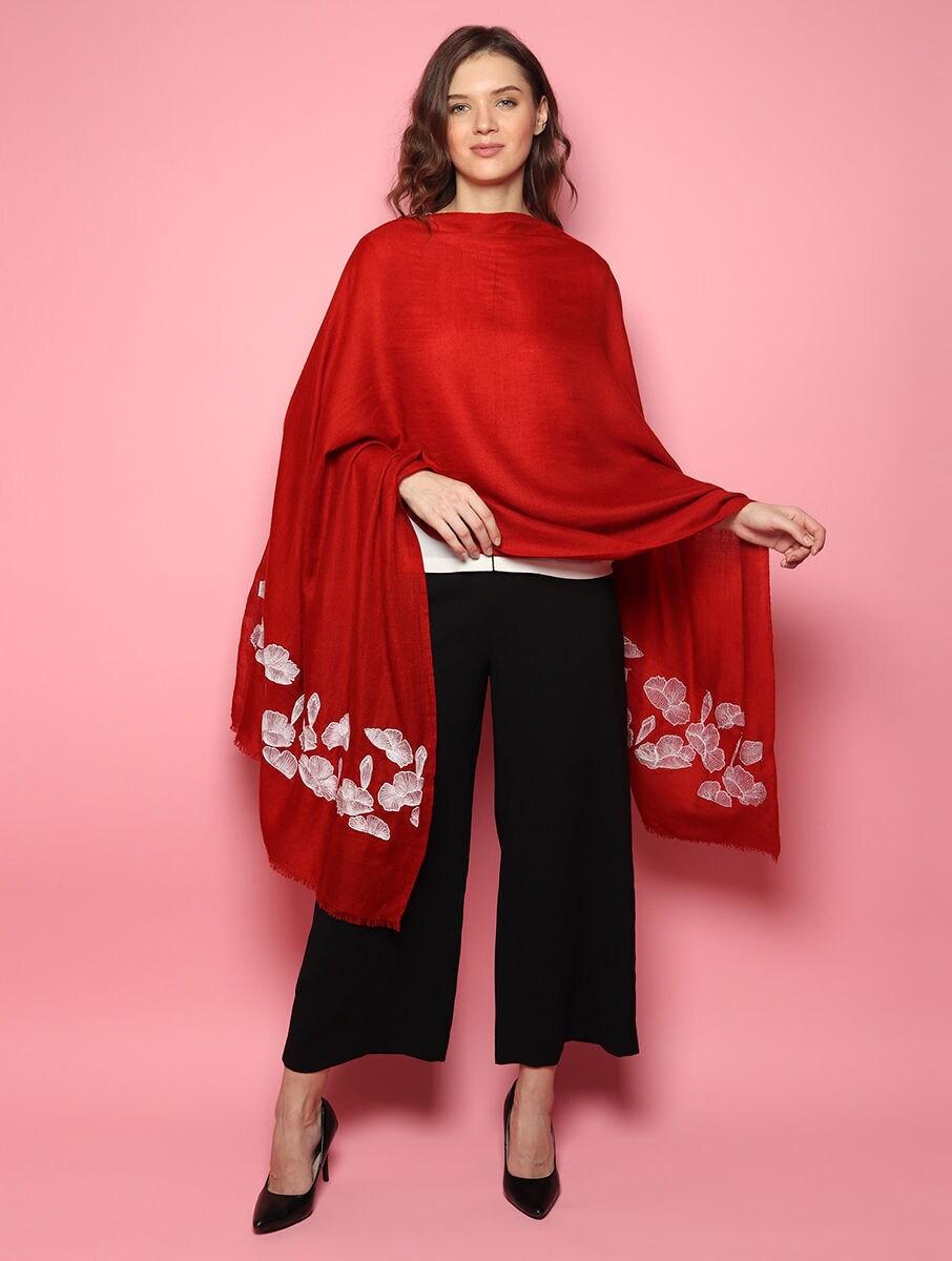 women red wool hand woven shawls
