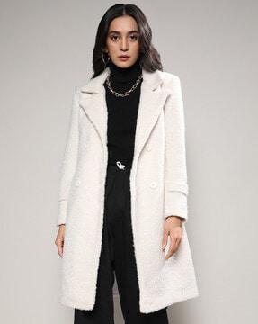 women regular fit long coat with button closure