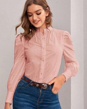 women regular fit shirt with bishop sleeves