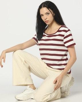 women regular fit striped t-shirt