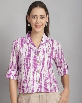 women regular fit tie & dye print top