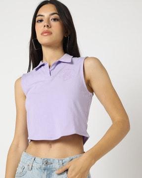 women relaxed fit crop polo t-shirt