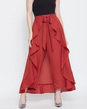 women relaxed fit pants with ruffles