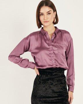 women relaxed fit shirt with patch pocket
