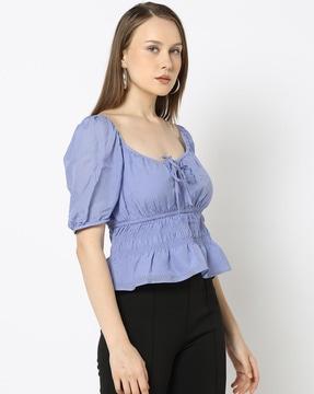 women relaxed fit smocked top