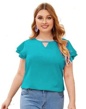 women relaxed fit top with ruffle sleeves