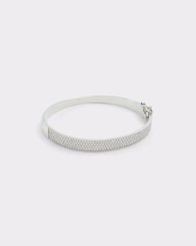 women rhodium-plated american diamond-studded cuff bracelet