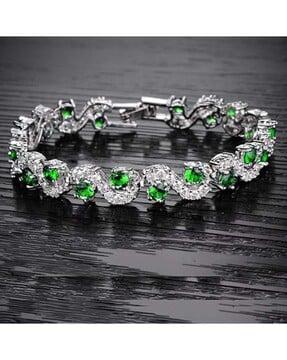 women rhodium-plated crystal-studded bracelet