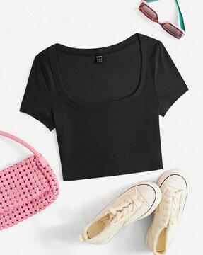 women ribbed fitted crop top