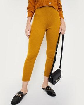 women ribbed pants with elasticated waistband