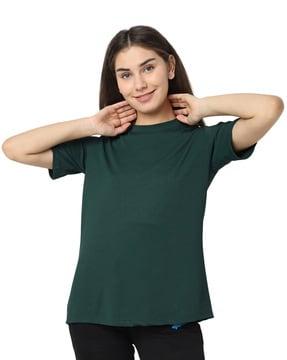 women ribbed regular fit round-neck t-shirt