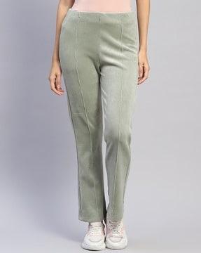 women ribbed straight track pants with elasticated waist