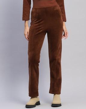 women ribbed straight track pants