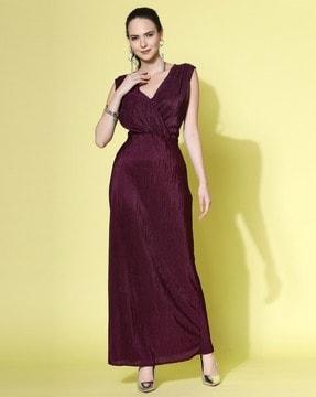 women ribbed v-neck gown