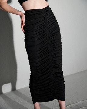 women ruched pencil maxi skirt