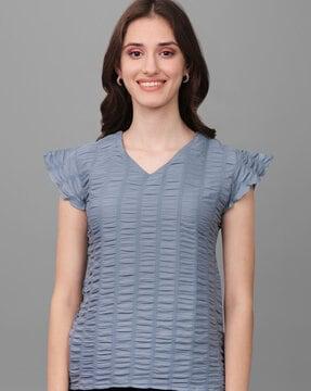 women ruched relaxed fit v-neck top