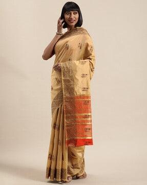 women saree with floral woven motifs & contrast border
