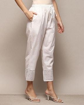 women schiffli embroidered relaxed fit cotton pants