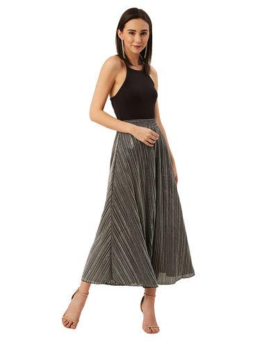 women self design flared sliver skirt