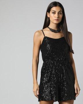 women sequin embellished playsuit with insert pockets