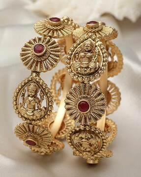 women set of 2 gold-plated goddess lakshmi bangles