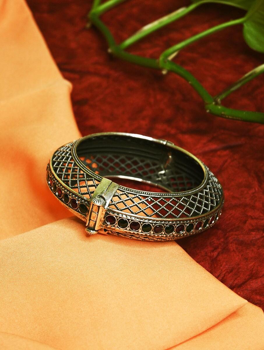 women silver hinged back silver bangles