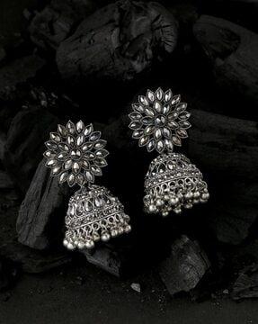 women silver-plated floral jhumka earrings